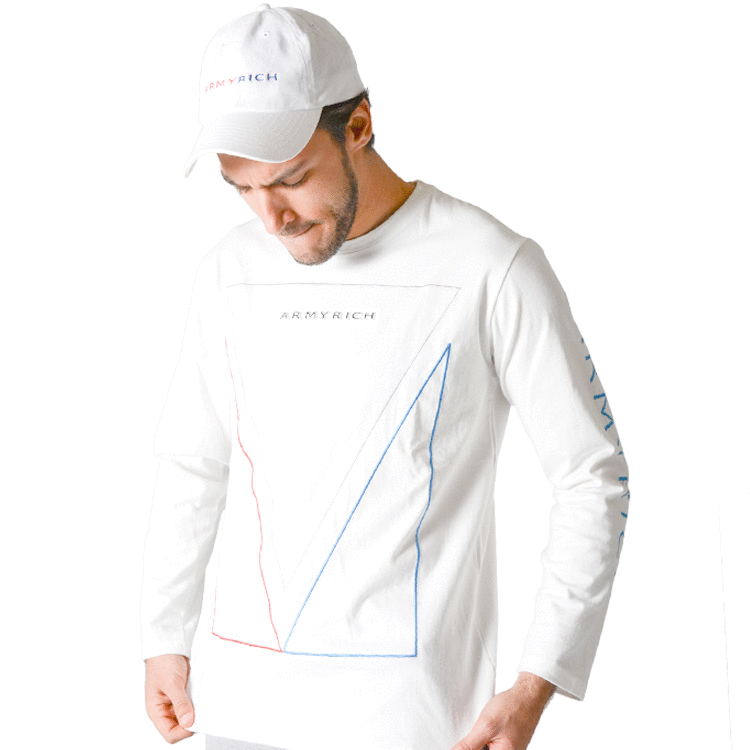 エンボス加工トライアングルプリント10番天竺ロングTシャツ