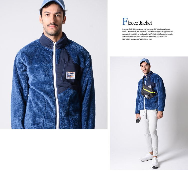 ボア ブルゾン メンズ 秋冬 冬服 ジャケット フリース スタンドネック あったか もこもこ アウター ジャンパー ジップ レディース ユニセックス ネイビー M/L(30代ファッション 40代)