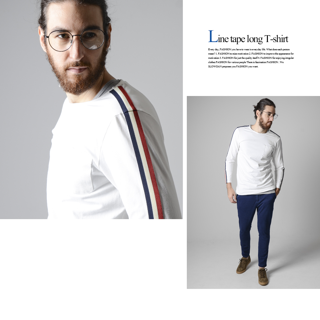 3000円ポッキリ ラインテープ Tシャツ メンズ ロング丈 ロンt 長袖 無地 カットソー タイトフィット ピタt ストレッチ サイドライン 秋 冬 服 30代 40代 大きいサイズ セットアップ メンズファッション通販 Slowgan 公式