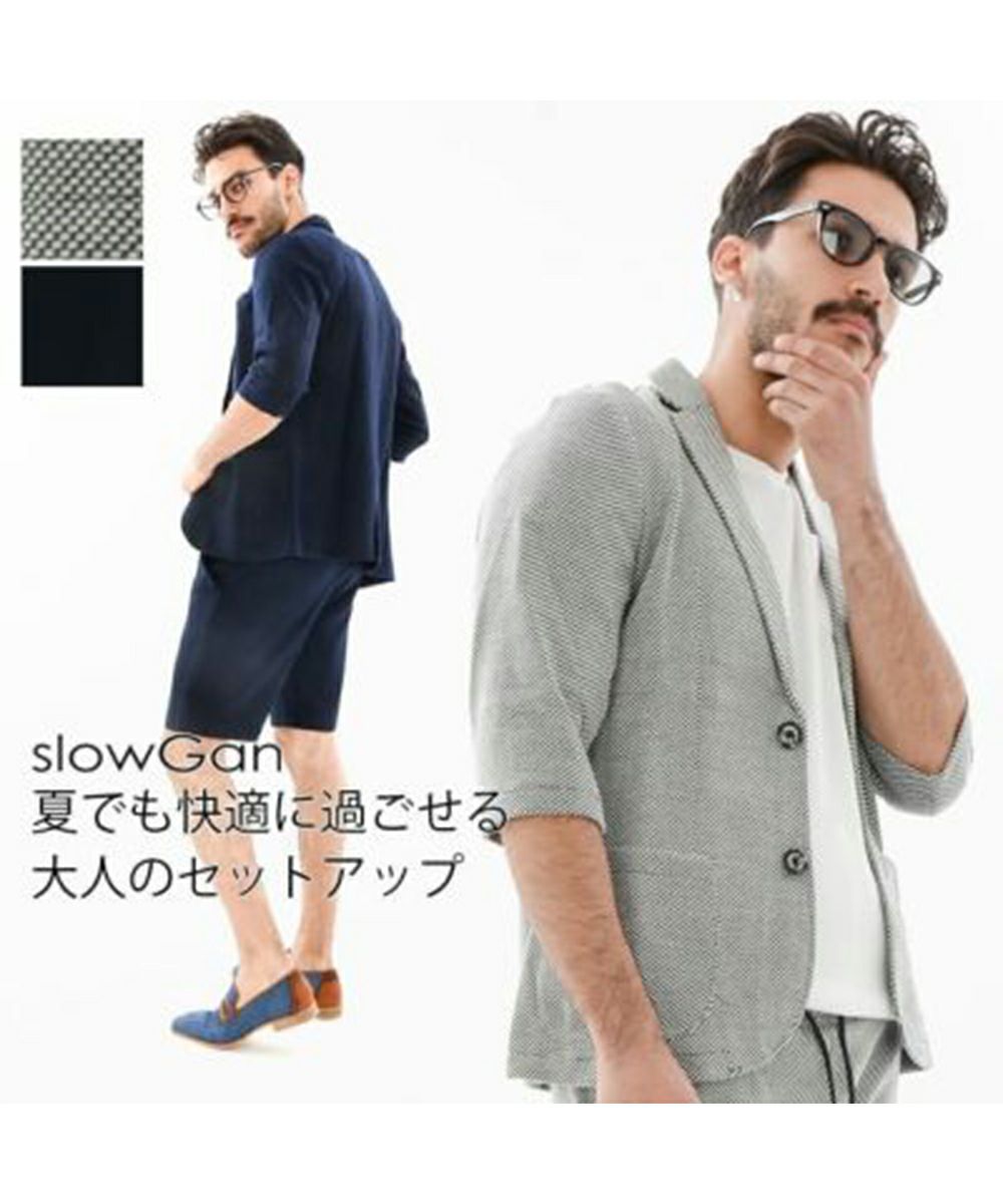 Slowgan セットアップ メンズ 春夏 春服 シアサッカー スーツ上下 ネイビー S L ブランド セットアップ メンズファッション通販 Slowgan 公式