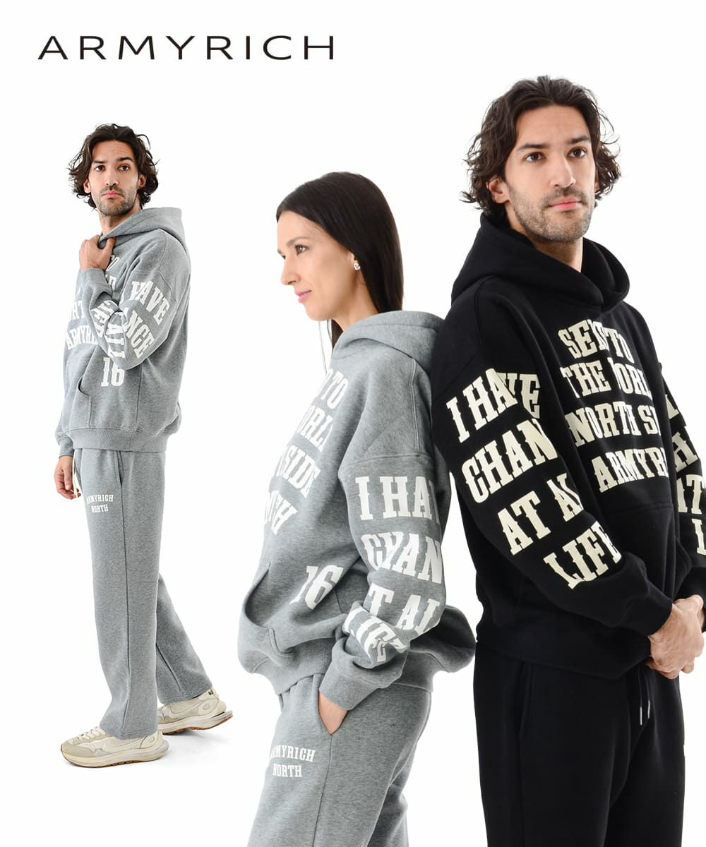 裏起毛メッセージプリントパーカーセットアップ